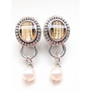 Michael Dawkins White Pearl Smoky Quartz Drop Earrings in 925 Sterling Silver